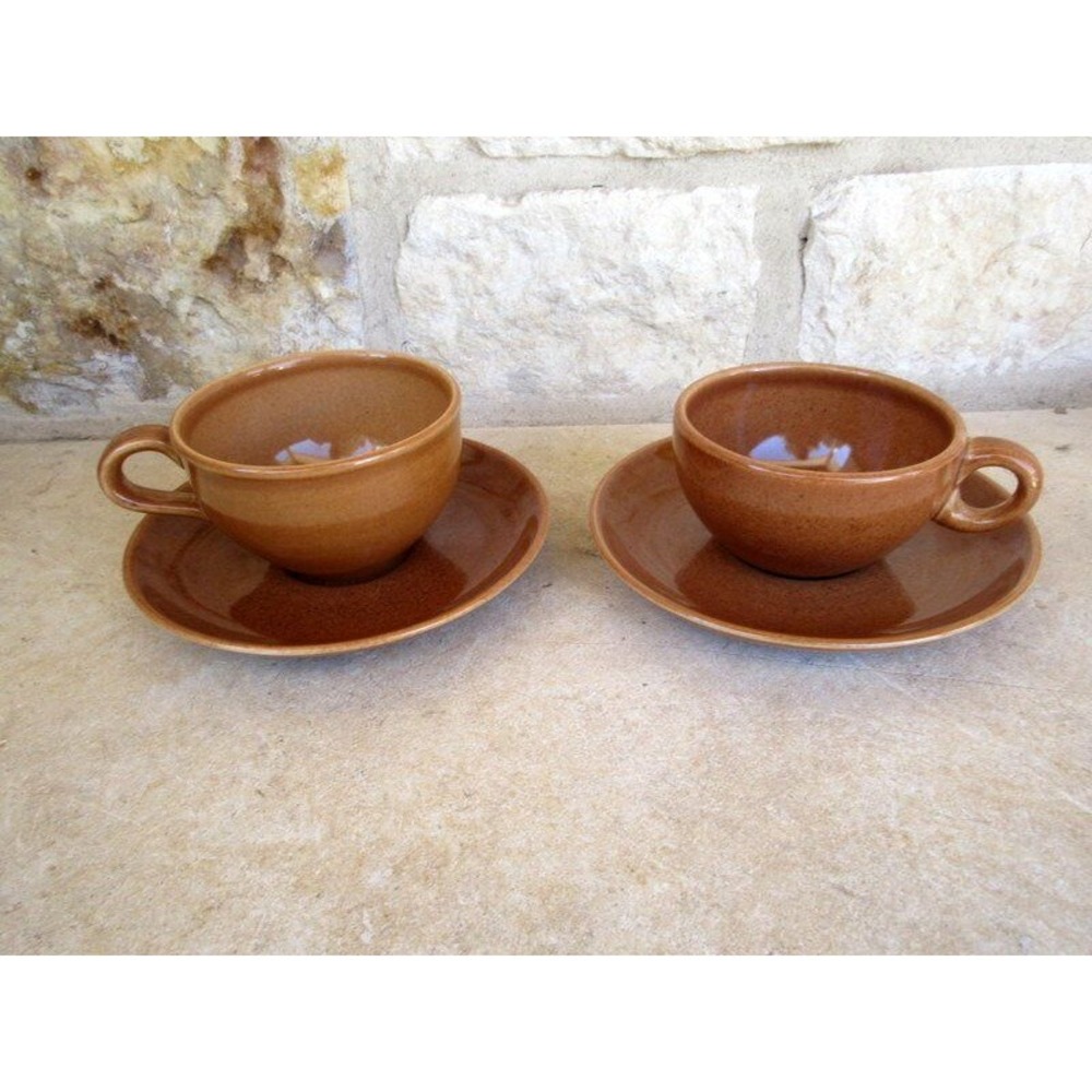 Russel Wright Iroquois Casual Ripe Apricot‎ Set of 2 Coffee Cups/Saucers